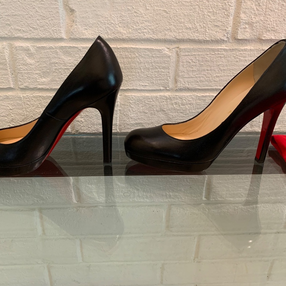 Christian Louboutin Platform Heels Size 39 New Black Napa Leather - Picture 3 of 4